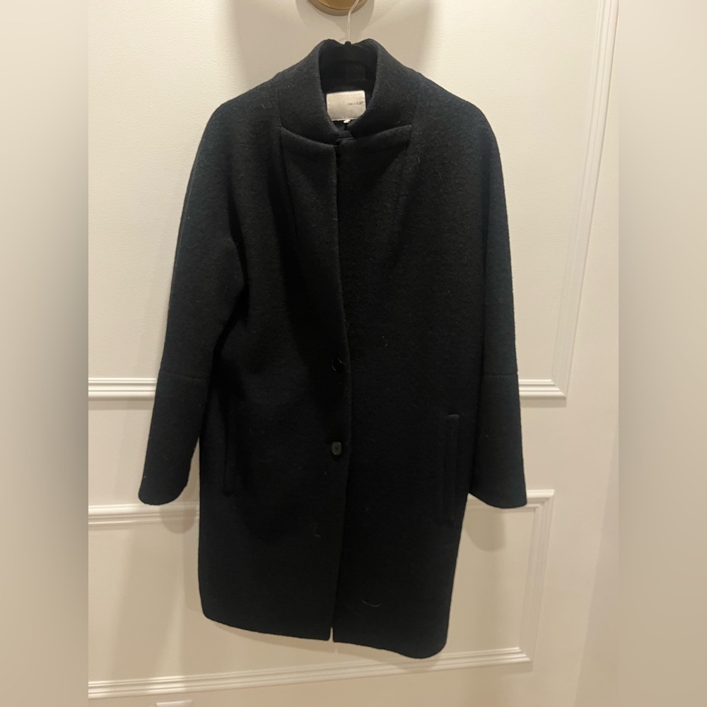 OAK + FORT Black Wool Blend Pea Coat